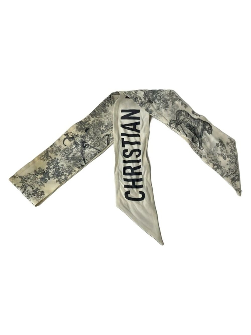 Dior Scarf White Gray Ribbon Toile de Jouy